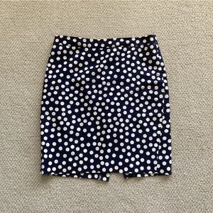 J. Crew The Pencil Skirt Navy Blue Polka Dot Size 6 100% Cotton Thick Like New